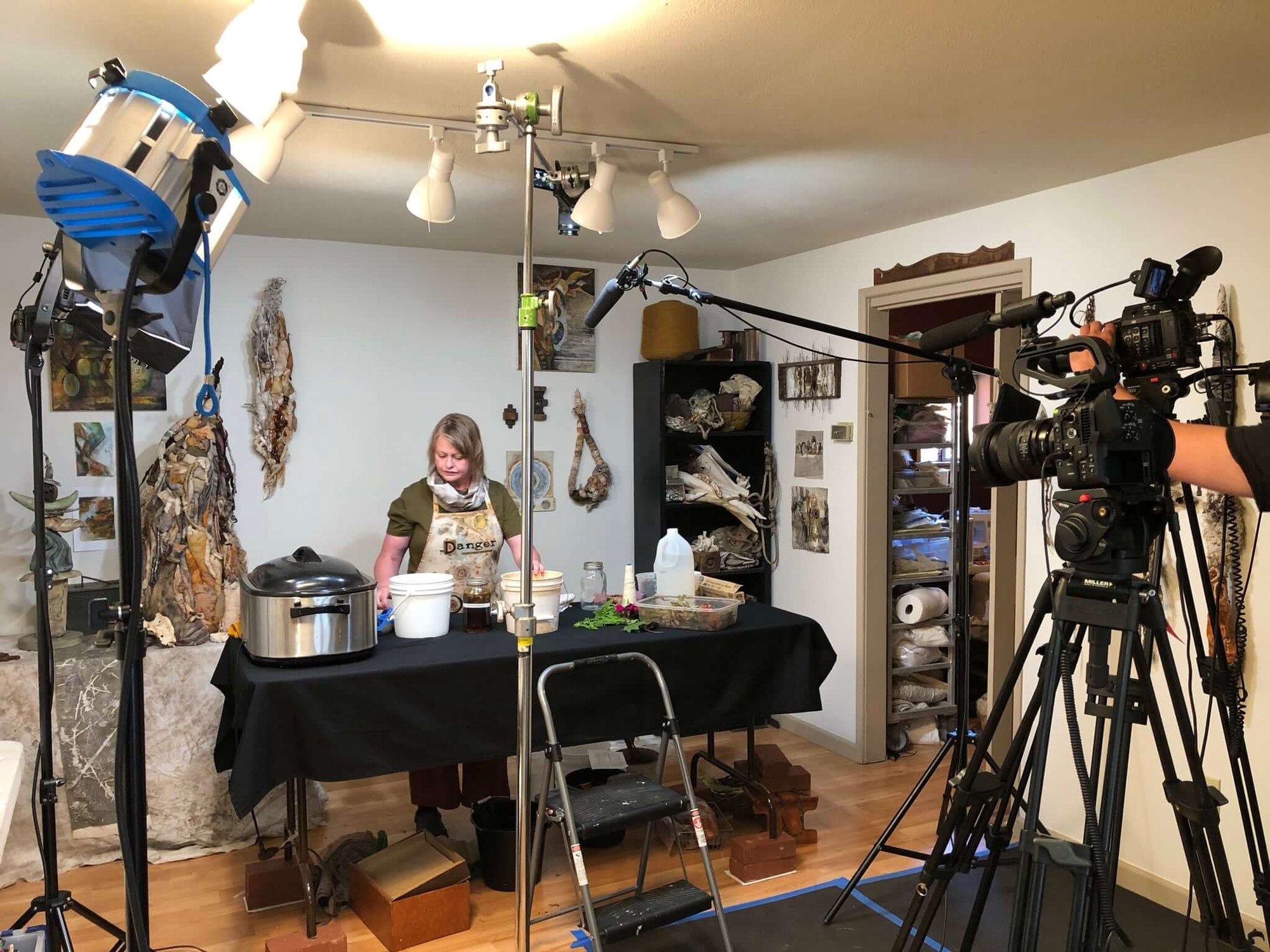 Clarissa Callesen on set filming for Fibre Arts Take Two