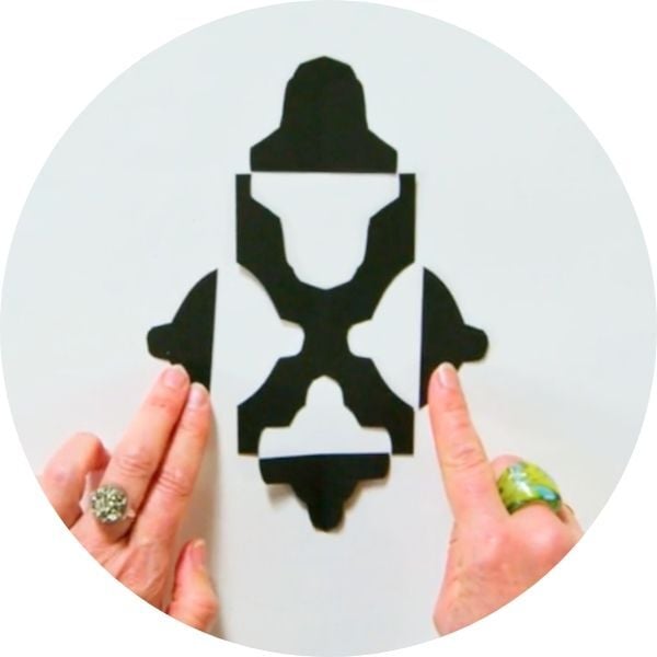 Kagemann Abstract Composition  fingers pointing to two black shapes