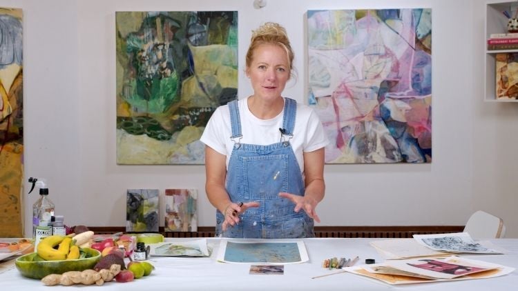 Nicola Bennett demonstrating blind drawing