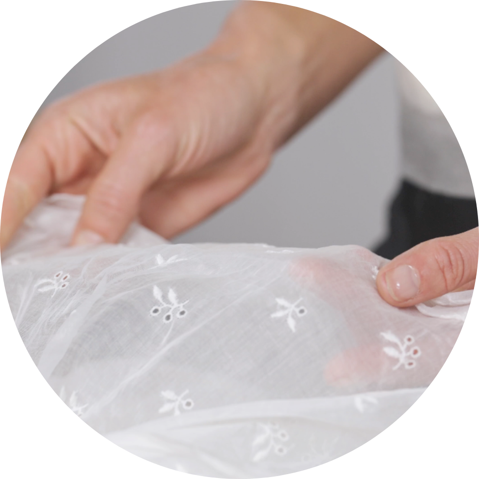 Tina holding soft fabric in module 1 Tina holding soft fabric in module 1