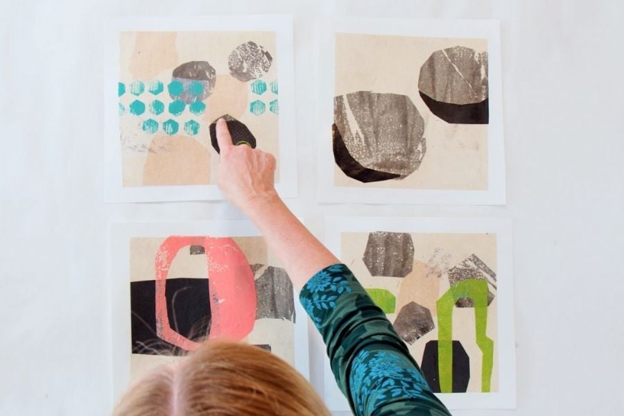 Kagemann Abstract Composition pointing at one of 4 collages
